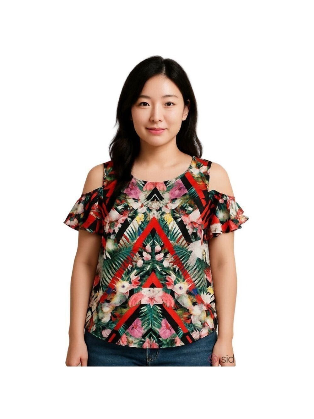 Gibson Latimer Floral Print Women's Cold Shoulder Top Multicolor XL